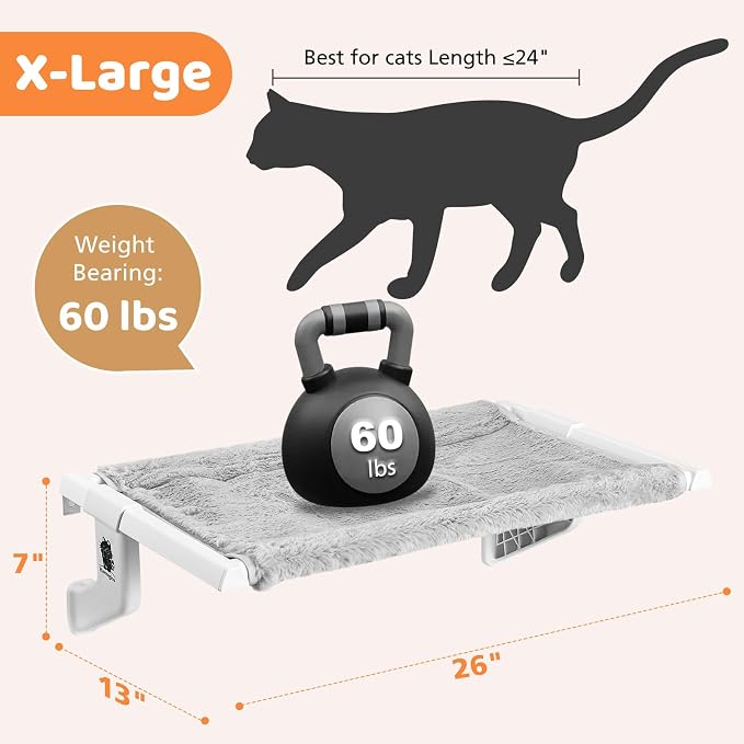 2-in-1 Fleece Adjustable Cat Window Perch, 26 x 13-in