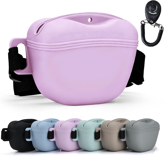Silicone Dog Treat Pouch with Training Clicker | Upgraded Magnetic Closure, 1.6 Cup Capacity, Food-Grade Silicone, Easy Cleaning, Adjustable Belt for Training and Walking