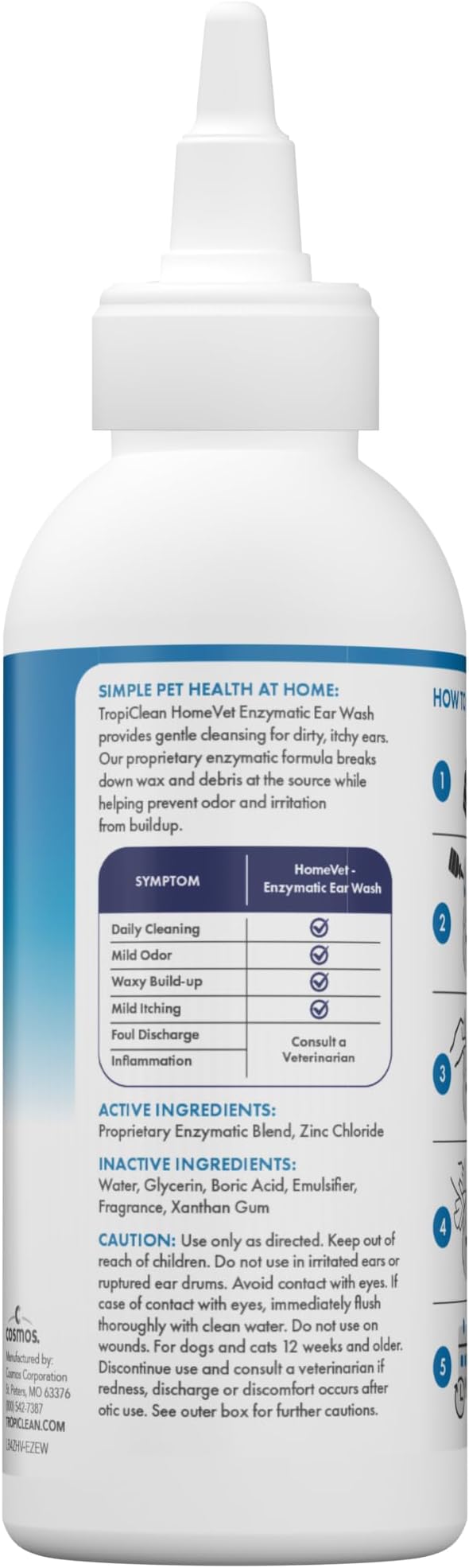 TropiClean HomeVet Enzymatic Dog Ear Cleaner, Vet Recommended, 2oz