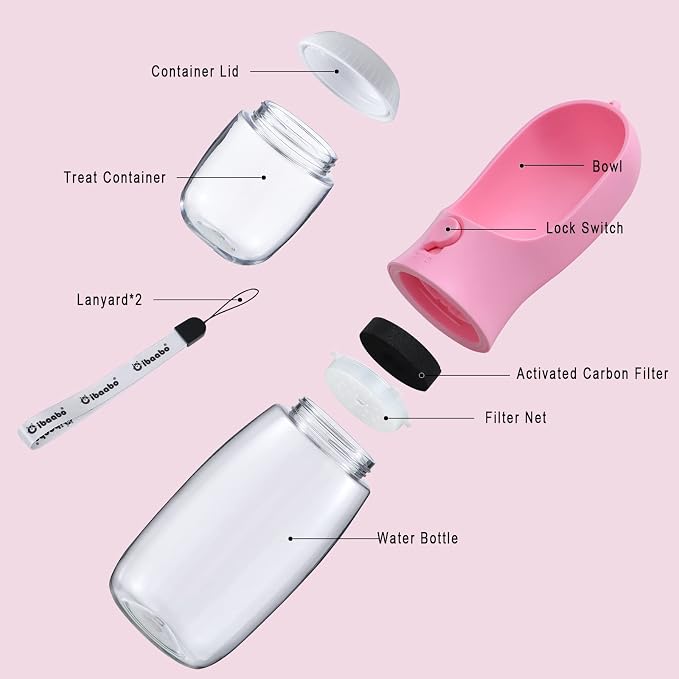 Cibaabo Dog Water Bottle with Food Container, Travel Puppy Water Bowl, Portable Pet Dispenser, Girl Dog Mom Gifts Accessories Stuff Essentials Necessities for Yorkie Chihuahua Cat Walking and Hiking