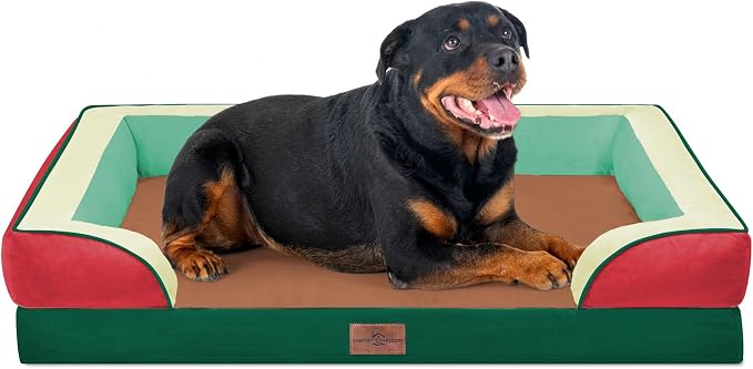 Comfort Expression Orthopedic Dog Bed for Extra Large Dogs with Bolster | Waterproof Dog Couch Bed with Washable Cover & Non-Slip Bottom, Supportive Egg Crate Foam XL Pet Bed, 45x35 Inch