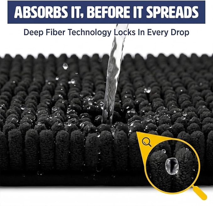 Muddy Mat® | Cat Litter Mat 24"x36", Litter Trapping Mat, Super Absorbent Scatter Control, Soft on Paws, Slip Resistant Washable Kitty Litter Mat, Traps Litter, Protects Floors, Black