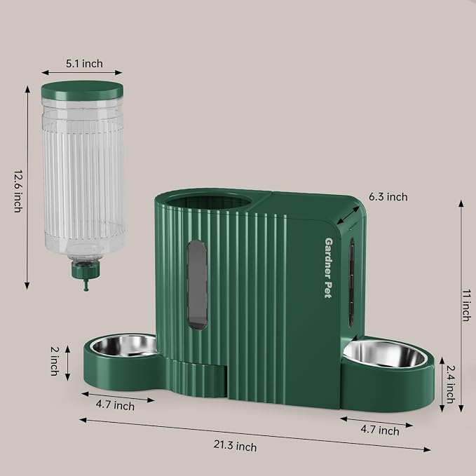 Gardner Pet Automatic Gravity Cat Food Feeder and Water Dispenser Stainless Steel Two-in-One Set Large Capacity Dispenser for Pets Dogs, Puppies, Kittens-(0.8 Gallons x 2)