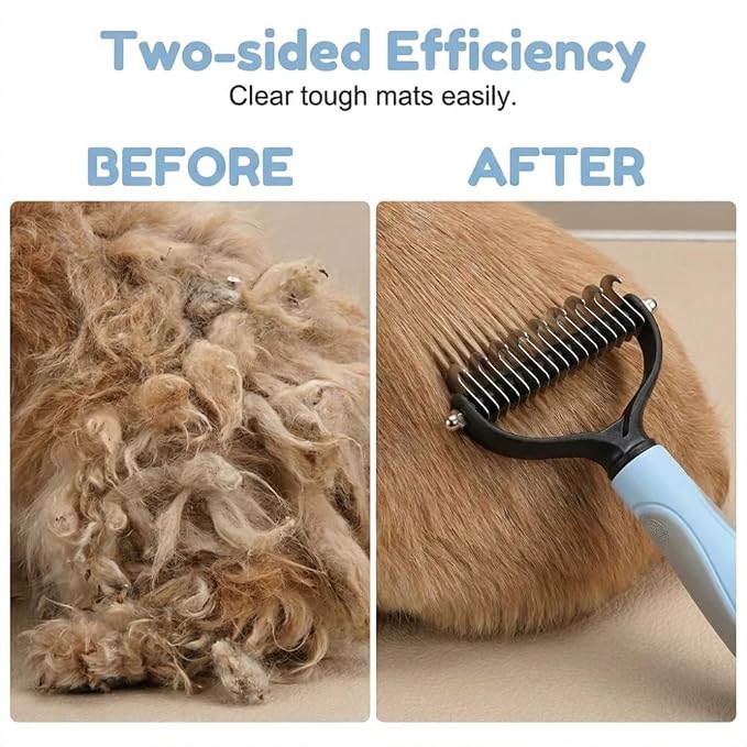 Dematting Comb for Dogs and Cats, 2026 Upgraded Pet Pro Tool Grooming, Dual-Sided Deshedding and Dematting Brush, Ergonomic Pet Grooming Brush, Gentle Pet Hair Remover Comb