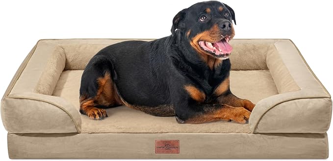 Comfort Expression Orthopedic Dog Bed for Extra Large Dogs with Bolster | Waterproof Dog Couch Bed with Washable Cover & Non-Slip Bottom, Supportive Egg Crate Foam XL Pet Bed, 48x30 Inch