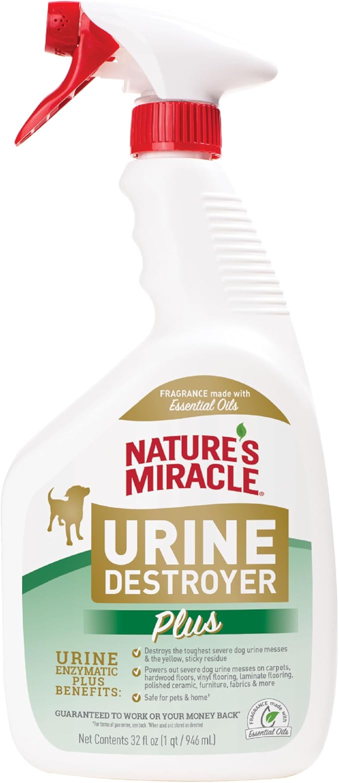 Nature's Miracle Dog Urine Destroyer Plus, Enzymatic Cleaner, 32 oz | Destroys the Toughest Dog Urine Stains, For Use on Multiple Surfaces, Safe For Pets and Home*, Fresh Scent