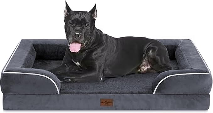 Comfort Expression Orthopedic Dog Bed for Extra Large Dogs with Bolster | Waterproof Dog Couch Bed with Washable Cover & Non-Slip Bottom, Supportive Egg Crate Foam Big Dog Bed, 53x42Inch