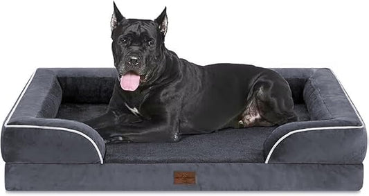 Comfort Expression Orthopedic Dog Bed for Extra Large Dogs with Bolster | Waterproof Dog Couch Bed with Washable Cover & Non-Slip Bottom, Supportive Egg Crate Foam Big Dog Bed, 53x42Inch
