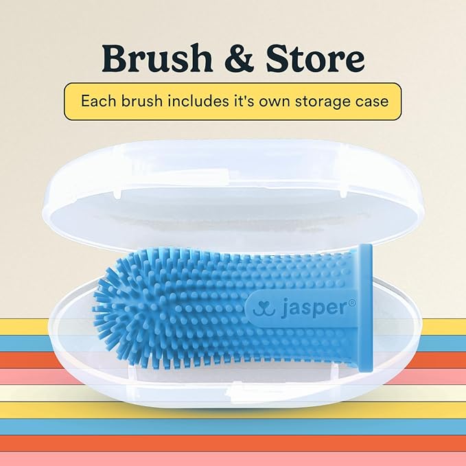 Jasper Dog Toothbrush, 360 Dog Tooth Brushing Kit, Finger Toothbrush, Cat Tooth Brush, Teeth Cleaning, Pet Tooth Brush for Small & Large Pets, Pet Toothpaste Not Included, 2-Pack Blue