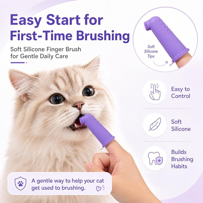 Cat Toothbrush & Toothpaste Kit, Soft & Finger Brushes, 2.5oz | Tiny Teeth Care. Finger-Fit Control. Coconut Chicken Flavor. Easy Brushing for Cats & Kittens. Daily Use.