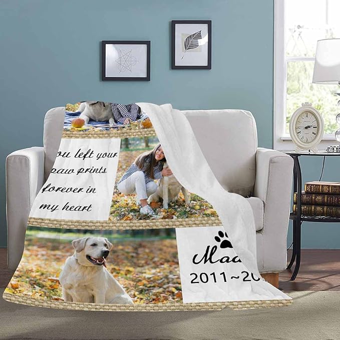 Custom Photo Blanket Best Memorial for Your Pets - Personalized Cozy Fleece Throws Blanket with Picture Upload for Dogs Cats Family Friends