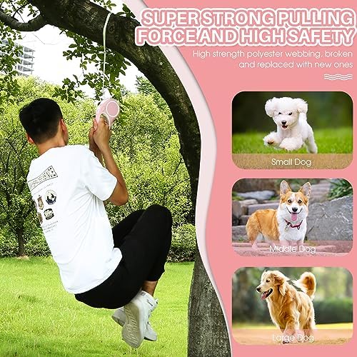 Upgraded 16 Ft Retractable Dog Leash with Chew Proof Cable - Pink