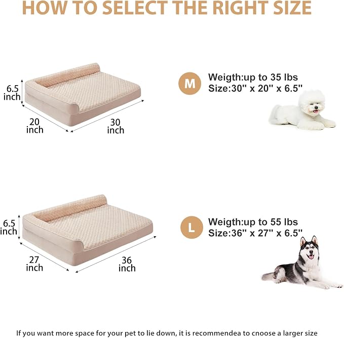 BFPETHOME Orthopedic Washable Dog Bed, Sleeping Couch for Large Senior Dogs | Deluxe Plush Rose Velvet Washable Cover, Egg Crate Foam Support, Waterproof Lining, Non-Slip Bottom, Senior Dogs