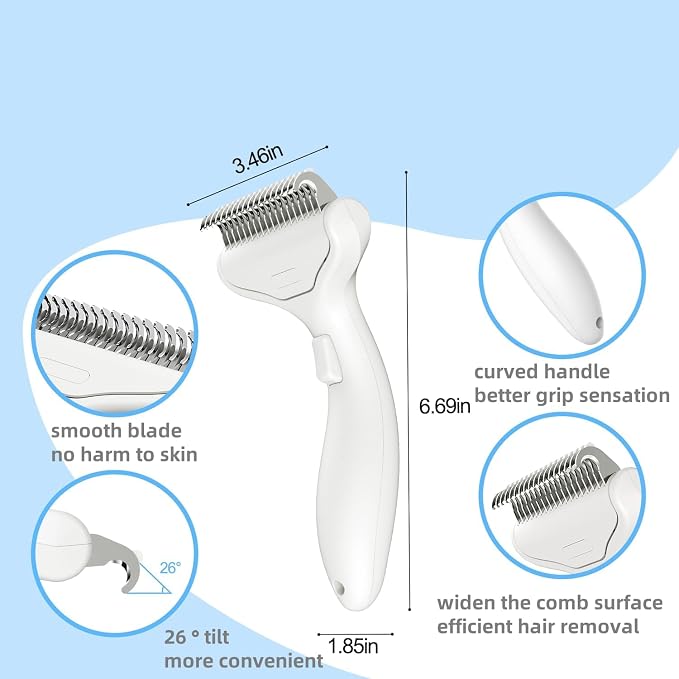 Undercoat Rake for Dogs & Cats, 3-in-1 Skin-Friendly Pet Fur Brush with One-Click Self-Clean Button, Deshedding Dog Brush for Long haired Pets, Cat Comb Removes Matted Fur & Loose Hair (Light-Green)