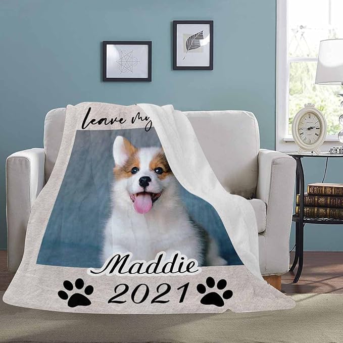 Custom Photo Blanket Best Memorial for Your Pets - Personalized Cozy Fleece Throws Blanket with Picture Upload for Dogs Cats Family Friends