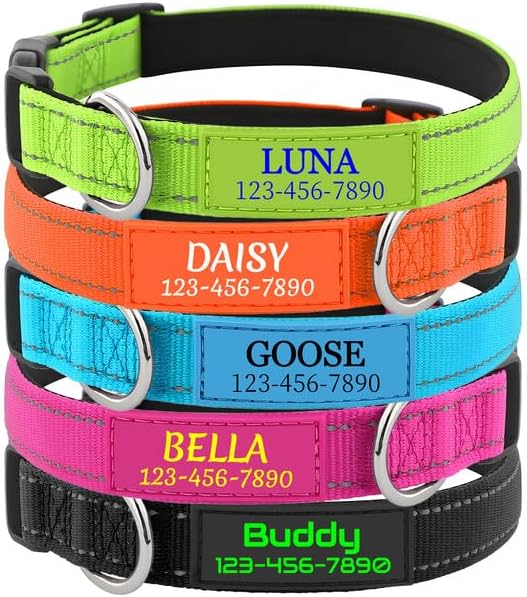Personalized Dog Collars Custom with Name Phone Number | Reflective Collars Adjustable Buckles | Ultra Soft Neoprene Padded | Silent ID Tag Dog Collar for Small, Medium, Large Dogs (XS to XL)