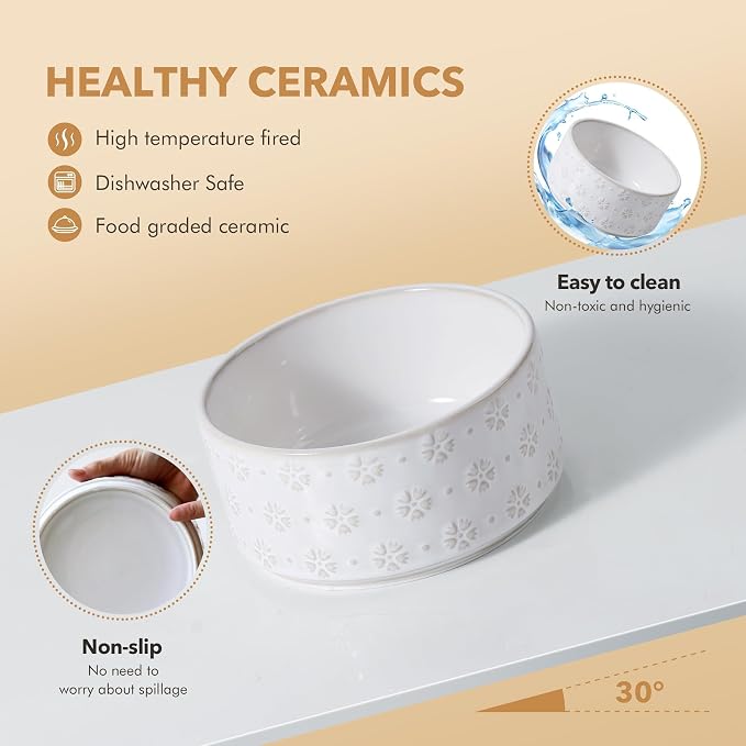 Havniva 8.2" Elevated Dog Bowls Ceramic Raised Dog Bowl with Non-Slip Stand (Acacia Wood) Weighted Dog Food & Water Bowl for Large Breed Dogs - 7.6 Cups 60 oz