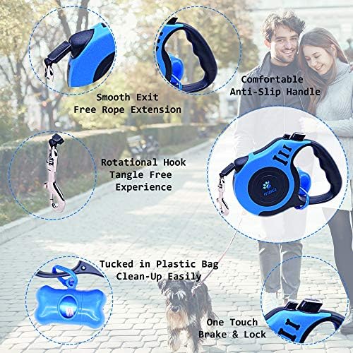 Retractable Dog Leash for Medium - Small Dogs. 16.5 Feet Small and Medium Dog Leash Retractable, Heavy-Duty Nylon Tape, Comfortable and Ergonomic Handle, Metallic Clasp, Easy Lock Button by PETARCA
