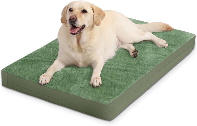 Outdoor Dog Beds Waterproof Washable, XXL Crate Pad 48 inch Extra Large Sized Leather Foam Pet Bed with Removable Cover Reversible, Jumbo Anti-Slip Kennel Pad, 47"x29", Green