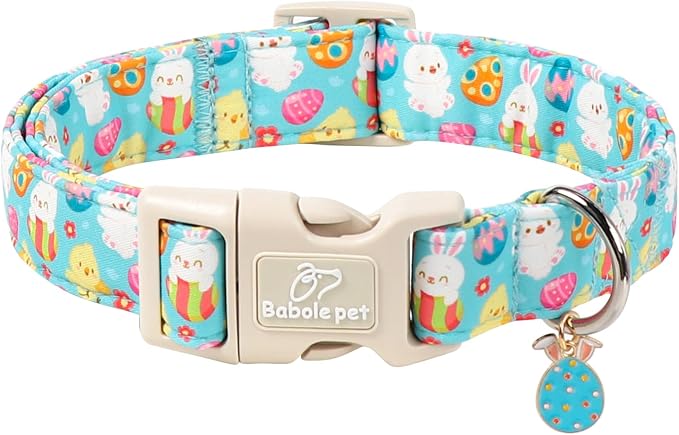Easter Dog Collar for Large Dogs - Cute Easter Egg Hunt Dog Collars for Boy Girl Dogs, Playful Bunny & Chick Print, Lightweight Adjustable Spring Holiday Dog Collar L
