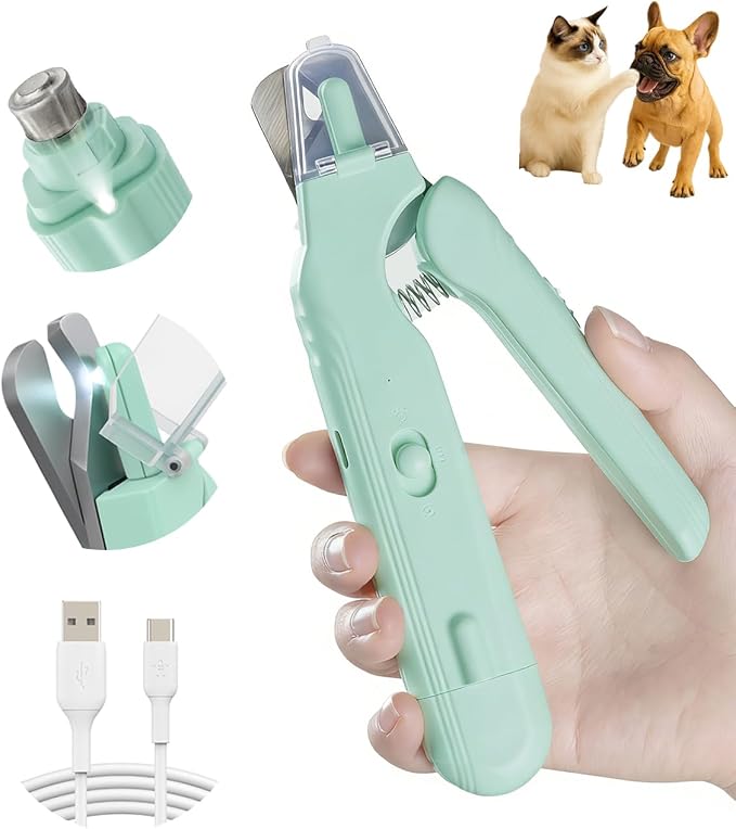 2-in-1 Dog Nail Grinder & Clippers with Dual LED Lights, Electric Pet Nail Trimmer with Safety Guard, USB-C Rechargeable Grooming Tool for Cats and Dogs of All Sizes Green