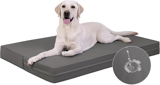 Vonabem Outdoor Waterproof Large Dog Bed Washable, Wipeable Leather Pet Bed with Removable Cover Reversible, Durable Foam Orthopedic Anti-Slip Dog Pads Wipeable 36"x27" Grey