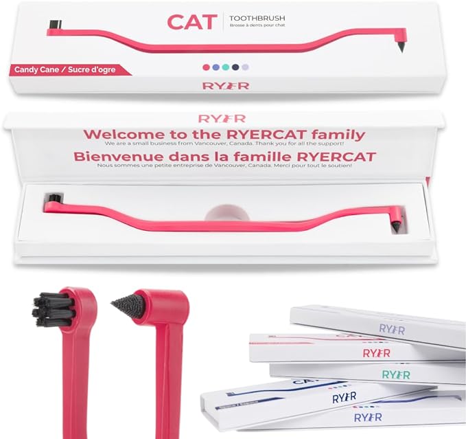RYERCAT Dual Sided Cat Toothbrush - Kitten Toothbrush with Micro Head (Very Small) for Custom fit - Cat Dental Care Supplies - Pet Toothbrush for Cats (Candy Cane)