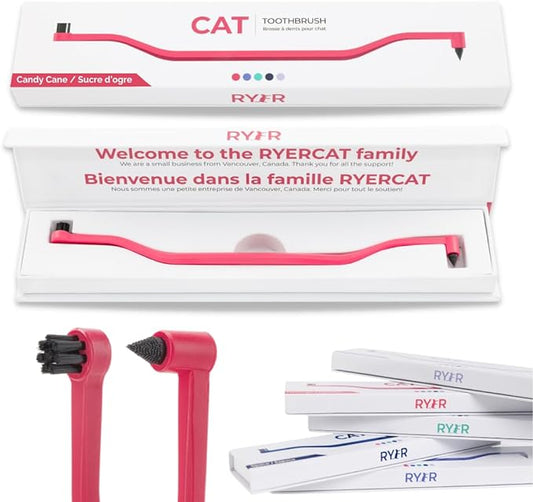 RYERCAT Dual Sided Cat Toothbrush - Kitten Toothbrush with Micro Head (Very Small) for Custom fit - Cat Dental Care Supplies - Pet Toothbrush for Cats (Candy Cane)