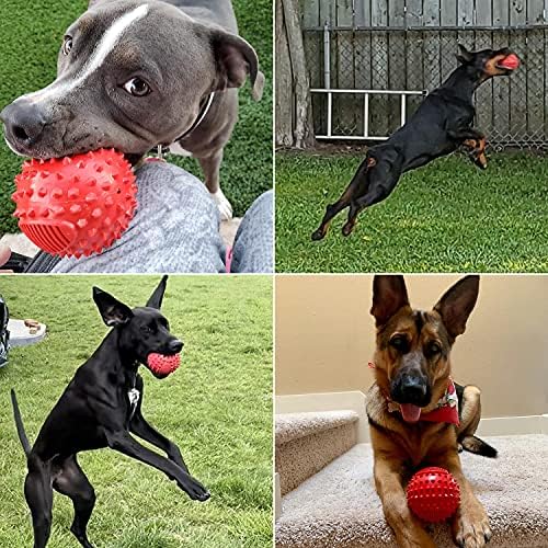 petizer Indestructible 4inch Squeaky Red Dog Balls for Aggressive Chewers, Relieve Anxiety, Interactive Dog Toy, Floatable Rubber Ball for Large Dogs, Indoor, Outdoor, Waterproof