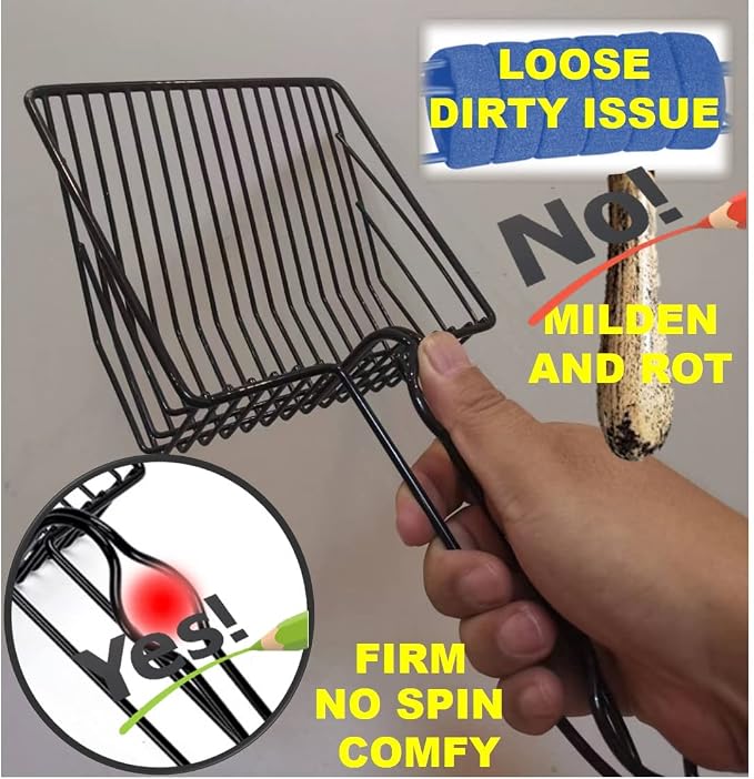QUALIALL Metal Cat Litter Scoop, Fast Kitty Box Pooper Scooper with Holder, Deep Large Shovel, Upgraded with Flat Head and a Comfy Thumb Hole in Long Handle
