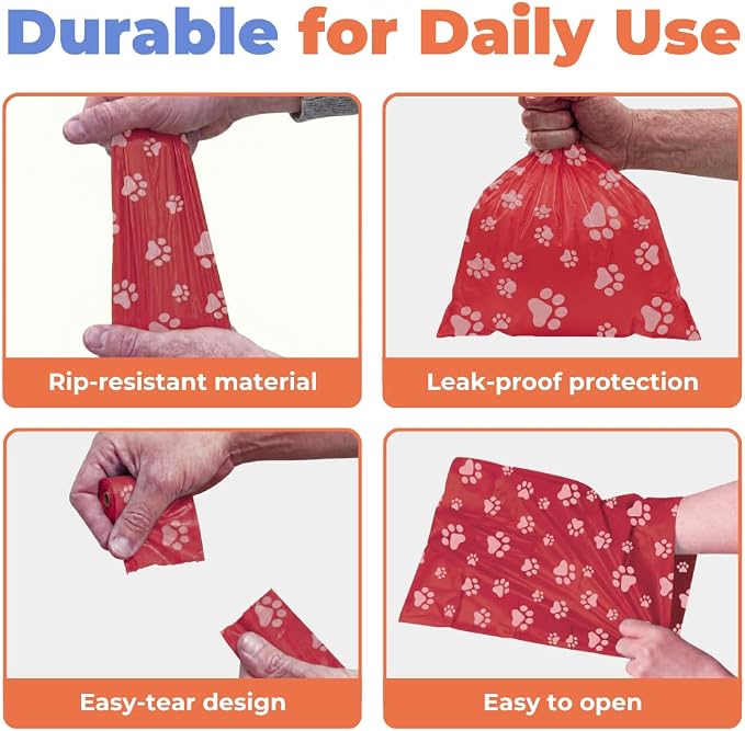 Best Pet Supplies Dog Poop Bags for Waste Refuse Cleanup, Doggy Roll Replacements for Outdoor Puppy Walking and Travel, Leak Proof and Tear Resistant, Thick Plastic - Red, 240 Bags