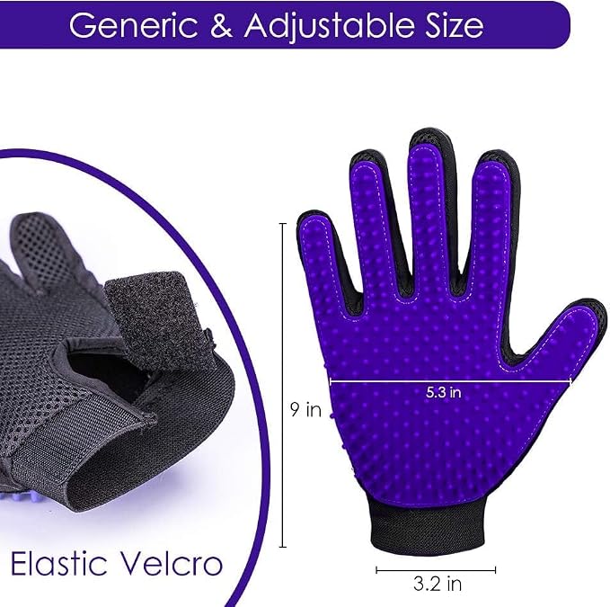 Pet Hair Removal Glove with 255 Silicone Tips for Dogs & Cats, Right Purple | 2-in-1 Deshedding & Massage Mitt, 5-Finger Flexible Design, for Bathing & Grooming, Safe for Long/Short/Curly Hair Pets