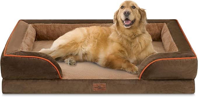 Comfort Expression Orthopedic Dog Bed for Extra Large Dogs with Bolster | Waterproof Dog Couch Bed with Washable Cover & Non-Slip Bottom, Supportive Egg Crate Foam XL Pet Bed, 42x30 Inch