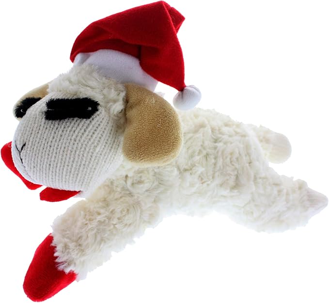 Multipet Holiday Lambchop with Santa Hat Plush Dog Toy, 10.5"