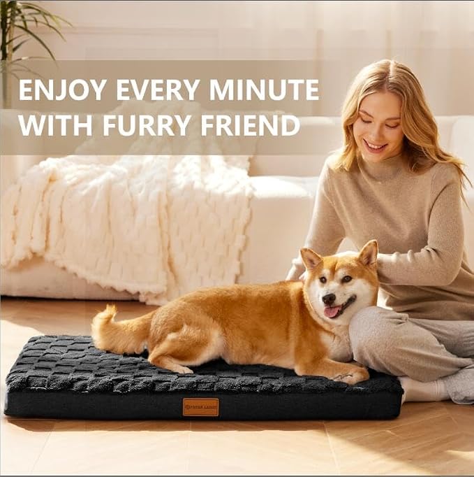 Patas Lague Orthopedic Large Dog Bed Washable Pet Crate Mat 36''X24'' Black | Egg-Crate Foam Dog Couch For Large Sized Dogs, Waterproof Removable Cover, Soft Pet Bed With Nonskid Bottom