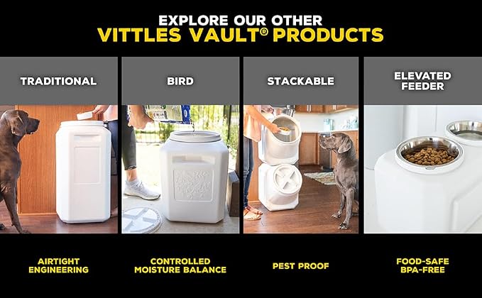 Vittles Vault Pawprint Pet Food Storage Container For Dog Food, Kibbles/Bird Seed/Oatmeal/Rice/Flour/Cereal, BPA Free, Plastic, Sealed Airtight For Cat Food, Up To 25 lb, Made in USA, With Scoop, Gray