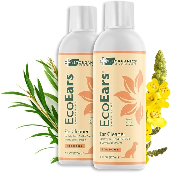 EcoEars Dog Ear Cleaner – Natural Formula for Odor & Wax Buildup – Gently Cleans Dog Ears – 8 oz 2pack