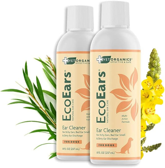 EcoEars Dog Ear Cleaner – Natural Formula for Odor & Wax Buildup – Gently Cleans Dog Ears – 8 oz 2pack