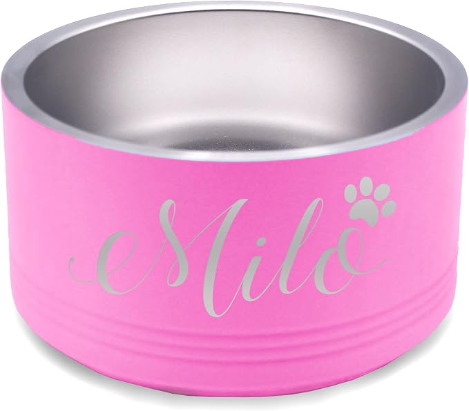 My Personal Memories Custom Personalized Stainless Steel Dog or Cat Bowl for Water and Food - Engraved Pet Bowl with Non Slip Bottom (Small - 18 Ounces, Pink)