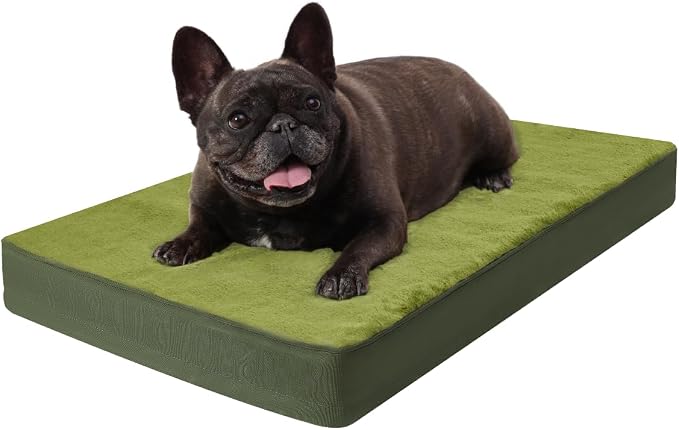 KSIIA Orthopedic Dog Bed for Small Dogs with Waterproof Lining, Green,23x17 | Deluxe Soft Plush Dog Crate Bed, Washable Pet Mat with Removable Cover & Egg Crate Foam for Small Dogs Sleeping & Relaxing