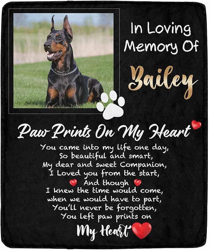 Dog Memorial Blanket, Personalized Dog Blankets with Photo Name for Pet Lover, Personalized Pet Memorial Gifts, Cat Loss Gift, Bereavement Gifts for Loss of Dog, Loss of Pet Sympathy Gift 40"x50"