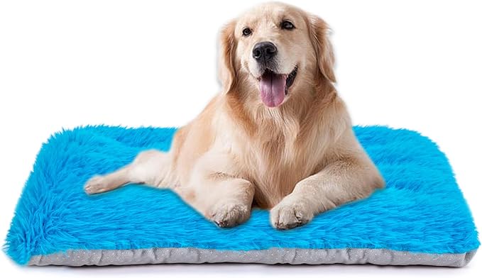 Machine Washable Dog Bed, Deluxe Plush Dog Crate Pad and Cat Bed, Anti-Slip Bottom Kennel Pad Mat, Fuzzy Pet Beds for Large, Medium, Small Dogs Breeds (Azure Blue, 36.0"L x 24.0"W x 3.0"Th x 1 Pack)