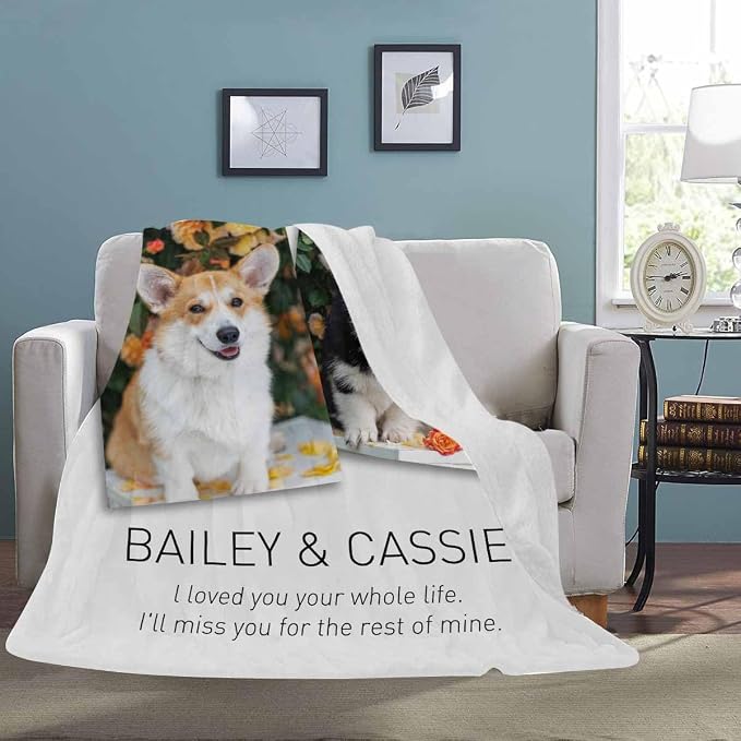 Artsadd Pet Memorial Gifts for Dogs Cats-Personalized Blanket with Photos and Name-in Loving Memory Gifts for Loved Ones Lost-Custom Remembrance Gifts Blankets for Pets Lover-Forever in Our Heats