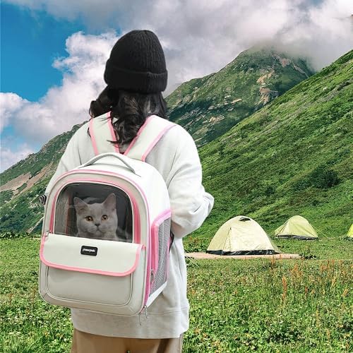 Cat Backpack Carrier for Travel & Hiking - Large Space, Durable & Breathable Pet Carrier for Cats & Small Dogs - Anti-Scratch, Escape-Proof Design (Green, Large)