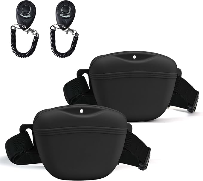 AUDWUD Magnetic Silicone Dog Treat Pouch with Adjustable Belt | Fits All Waist Sizes.Hands free with adjustable strap 31"-49.5",Magnetic spill proof seal for active,flexible