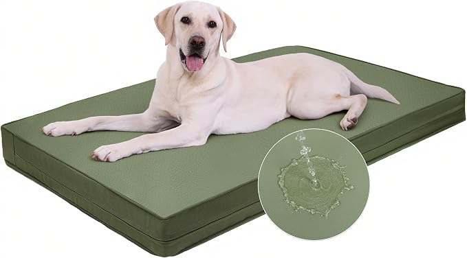 Vonabem Outdoor Dog Bed Waterproof Washable, XXL Crate Pad 48 Inch, Wipeable Leather Pet Beds with Removable Cover Reversible, Durable Anti-Slip Kennel Pads 47"x29" Green