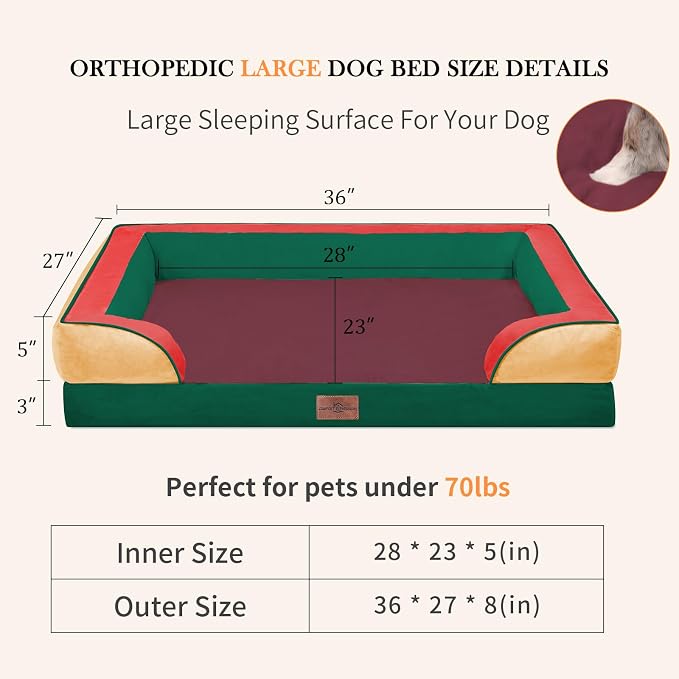 Comfort Expression Orthopedic Dog Beds for Large Sized Dog with Bolster | Waterproof Dog Couch Bed with Washable Cover & Non-Slip Bottom, Supportive Egg Crate Foam Large Pet Bed, 36x27 Inch