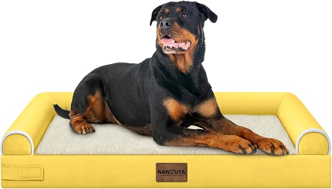 NANUYA Orthopedic Dog Bed for XX-Large Dogs, 44 x 34 Inch, Ginger | Egg crate foam for joint support, 3-sided bolster pet sofa, waterproof lining, washable cover, and non-skid base