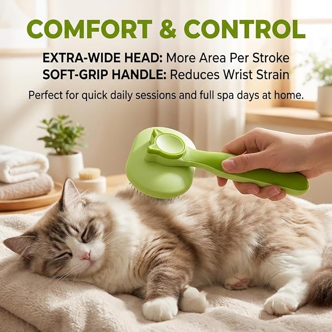 Self Cleaning Slicker Brush for Dogs and Cats | 2 in 1 Grooming Tool, Removes Loose Undercoat Tangles, Shedding Hair, Massage Bristles, Anti-Slip Handle, Long and Short Hair