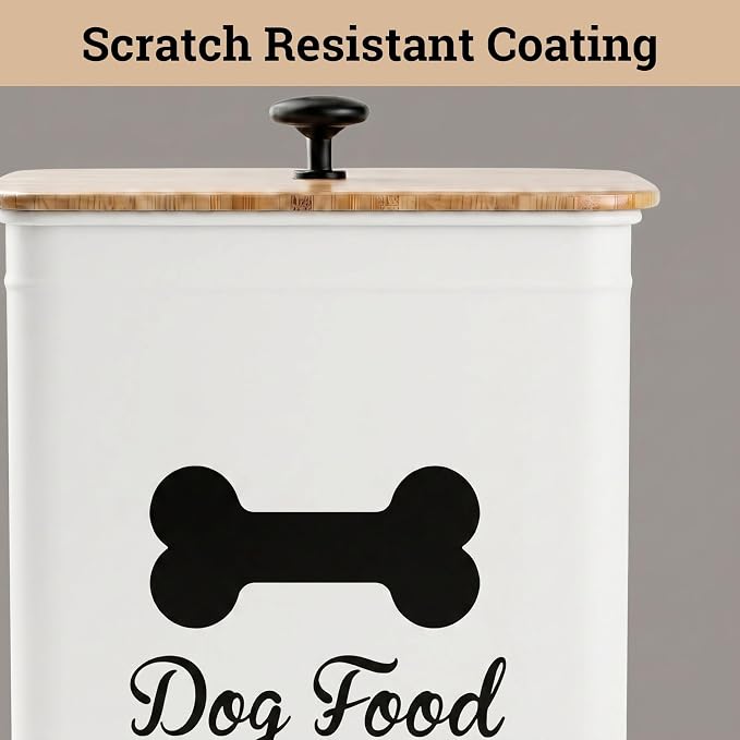 Dog Food Container Airtight Bamboo Lid 5-7 lb, 25 Cups, Sturdy Metal Handle | Pet Jar For Dogs up to 50lbs, Airtight Bamboo Lid, Sturdy Comfortable Metal Handle, Powder Coated Iron, Kibble Storage Bin